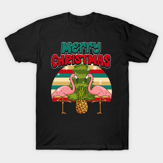 Merry Christmas Pineapple Xmas Tree And Flamingos Gift T-Shirt by YouareweirdIlikeyou